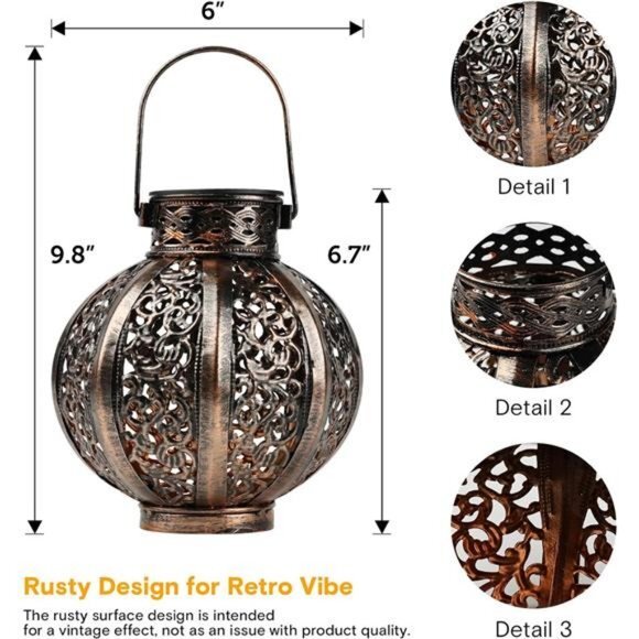 New 2 Pack Hanging Outdoor Ramadan Solar Lantern Waterproof 6 Lumens Brown Decor - Picture 2 of 7